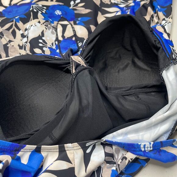 Byron Blue Swimdress Womens US 12 Blue Black Tropical Print Padded Slimming - Picture 4 of 9